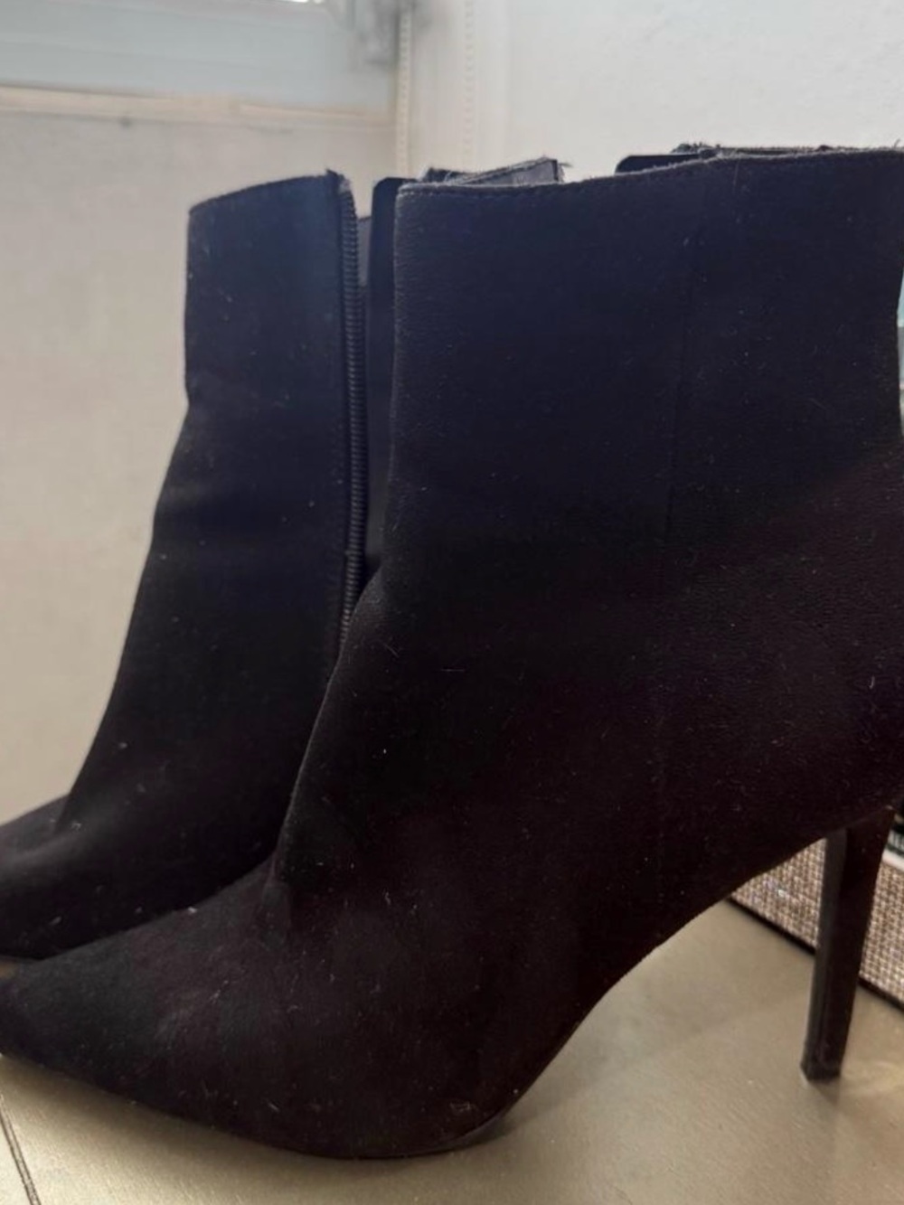 Forever 21 Black Suede-Look Ankle Boots with Stiletto Heel